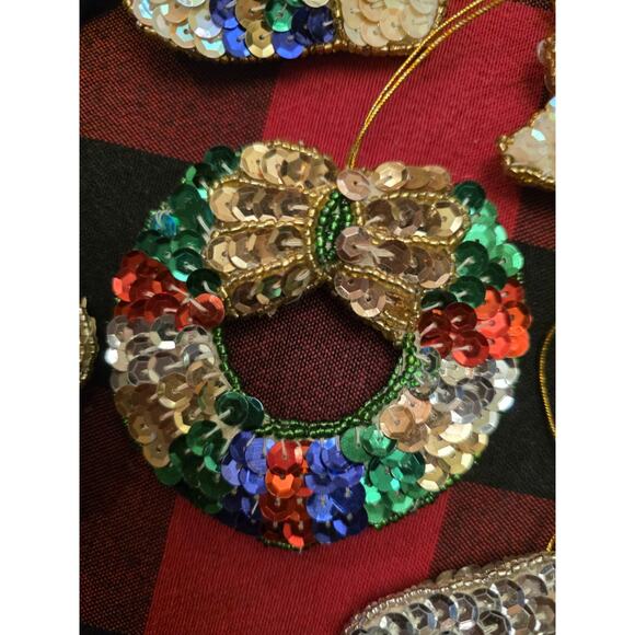 Vintage Christmas Ornaments Sequined & Beaded Handmade Set Of 14 - Picture 10 of 14